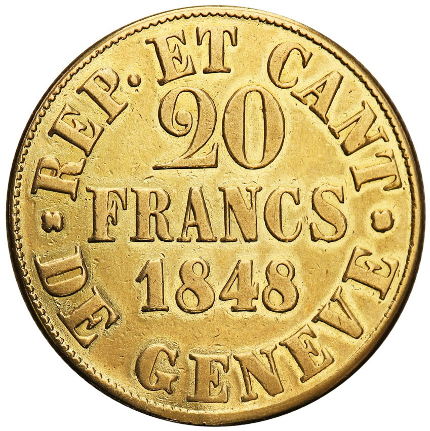 Szwajcaria. Kanton, Genewa. 20 franków 1848 - RZADKIE